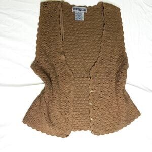 Tan crochet cardigan with button up